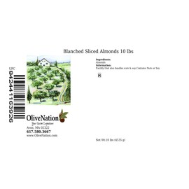 OliveNation Blanched Sliced Almonds, Skinless, Unsalted, Healthy High Fiber Nuts for Baking, Cooking, Decoration, Snacking , Non-GMO, Gluten Free, Kosher, Vegan - 10 pounds