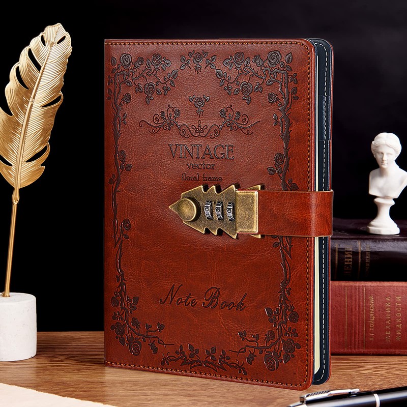NectaRoy Lockable Diary Lock Journal, PU Leather Cover Writing Notebook