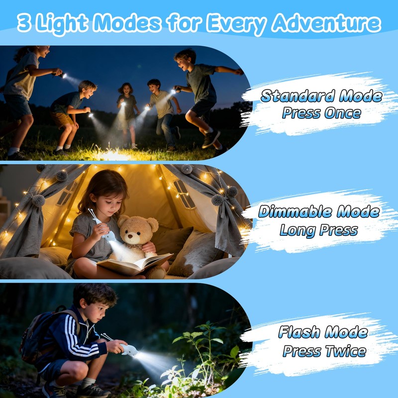 Tremdwoto Flashlights for Kids, Rechargeable Kids Flashlight for Boys &