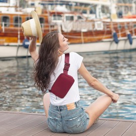 Viva Terry Nylon Waist Belt Bag for Women Fanny Pack Crossbody Bag with Adjustable Strap for Running Hiking Travel Workout-Red