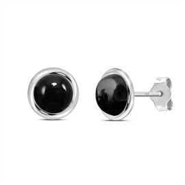 LeCalla 925 Sterling Silver Stud Earring for Men | Bezel Set Black Onyx Stud Earring | Men's Round Solid Edge Earrings 7MM, Small, Sterling Silver, Onyx