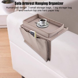 Jwthee Sofa Armrest Organizer,Polyester Oxford Cloth Remote Control Holder Armchair Organizer Couch Caddy, Hanging Tv Remote Control Organizer Couch Storage Bag With Cup Holder Tray (-JY14873-02)