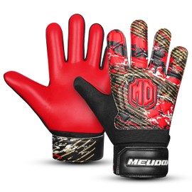 MEUDOX Soccer Goalkeeper Gloves, Double Wrist Protection, Anti-Slip Palm, Youth Kids Size, Black/Yellow/Blue (Red, 6)
