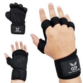 QTF Ventilated Weight Lifting Gloves for Women Men Workout Gym Fitness Equipment Extra Grip with Wrist Support Wrap Cross fit Pull-ups Barbell Training Sports Weightlighting Gear (Black, X-Large)