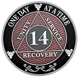 Simply Minimal AA 14 Year Silver Color Plated Recovery Coin, Alcoholics Anonymous Medallion
