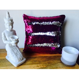 MERMAID SEQUIN CUSHION Cover Pillow Case Reversable Flip Sequins Sofa 35x35cm (Hot Pink & Silver, Without Pillow Insert)