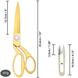 Handi Stitch Gold Tailor Dressmaking Scissors & Yarn Thread Snippers - Heavy Duty 25.4cm/10 Inch Stainless Steel Sharp Shears - Cutting Fabric, Clothes, Leather, Denim, Altering, Sewing & Tailoring