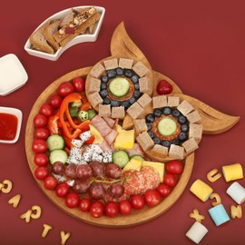 Owl-Shaped Wooden Charcuterie Board, 12" Cheese & Meat Platter, Large Serving Tray, Housewarming