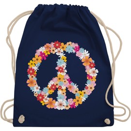 Shirtracer - Statement with saying - Peace Flower Power - gym bag and fabric bag made of cotton, 3 Navy Blue, Einheitsgröße
