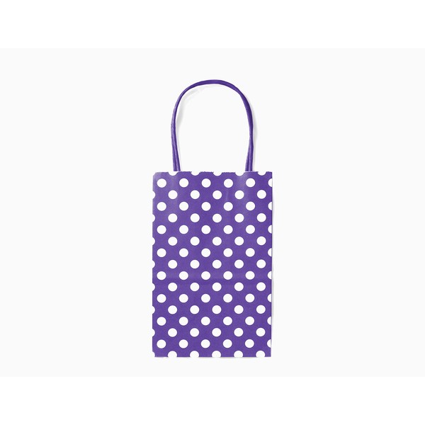 Gift Expressions 12CT SMALL PURPLE POLKA DOT BIODEGRADABLE, FOOD SAFE INK & PAPER, PREMIUM QUALITY PAPER (STURDY & THICKER), KRAFT BAG WITH COLORED STURDY HANDLE (Small, P.Purple)