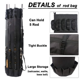 Fishing Rod Case Pole Bag Fishing Carrier Holder Multifunctional Fishing Pole Storage Bags Fishing Gear Organizer Travel Rod Carry Case Bag, Black