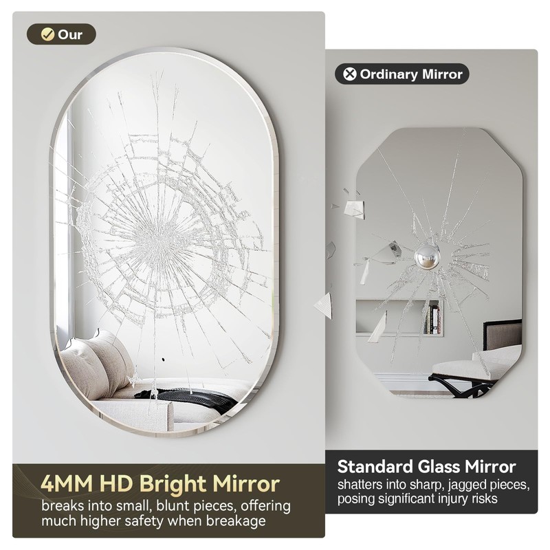 Brightify Oval Bathroom Mirrors for Over Sink, 24x40 Frameless Bathroom