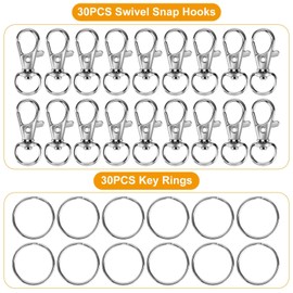 60PCS Keychain Making Kit, Including 30PCS Keychain Clips Hooks and 30PCS Key Chain Rings, Keychain Accessories, Lobster Claw Clasps with Keychain Rings for Crafts