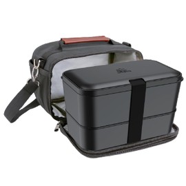 Umami Insulated Lunch Bag & Bento Box for Adults, All-in-1 Lunch Box with Utensils & Sauce Tins & a Lunch Bag with Water Bottle Bag, Adjustable Shoulder Strap, Great Set for, Onyx Black