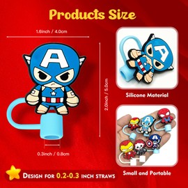 8Pcs Straw Covers Cap for Tumblers, Cute Cartoon Straw Topper, Silicone Straw Tip Covers for Drinking Straws (8Pcs Hero 8mm 7L)