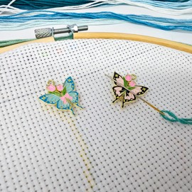 MAGNEECH 2pcs Pink Blue Butterfly-Themed Needle Minder Magnet，Magnetic Needle Minders for Cross Stitch and Embroidery - Keep Your Needles Secure
