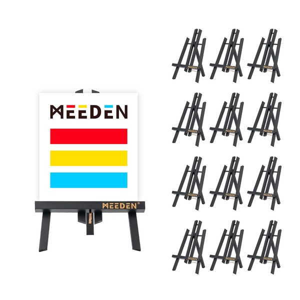 MEEDEN 12 Pack 12 Inch Tabletop Easels, Small Portable Display Easels, Pine Wood Desktop Easel, Tripod Painting Party Easel, Kids Easel Stand for Painting,Portable Canvas Photo Sign Holder, Black