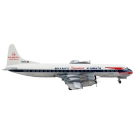 DCD Lockheed L-188 Electra Commercial Aircraft Braniff International Airways 1/400 Diecast Model White Blue Stripes Collection