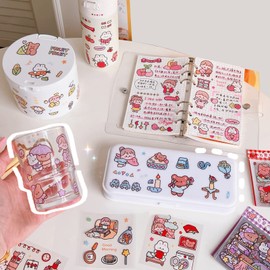 100 Sheets Kawaii Stickers,Korean Stickers,Cute Cartoon Stickers,Transparent Decorative Scrapbook Stickers,Kawaii Stickers Mix for Decorating Diaries,Notepads,Mobile Phones,Laptops