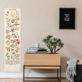 Vintage Floral Vertical Tapestry Wall Hanging Long Narrow Wall Art Fabric Flower Wall Hanging Reference Illustrative Botanical Tassel Tapestry for Home Decor Wild Plant Lovers Gift