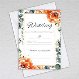 Pack of Wedding Invitations with Envelopes: Burnt Orange Floral Wedding Invites (Pack of 20 with Envelopes)