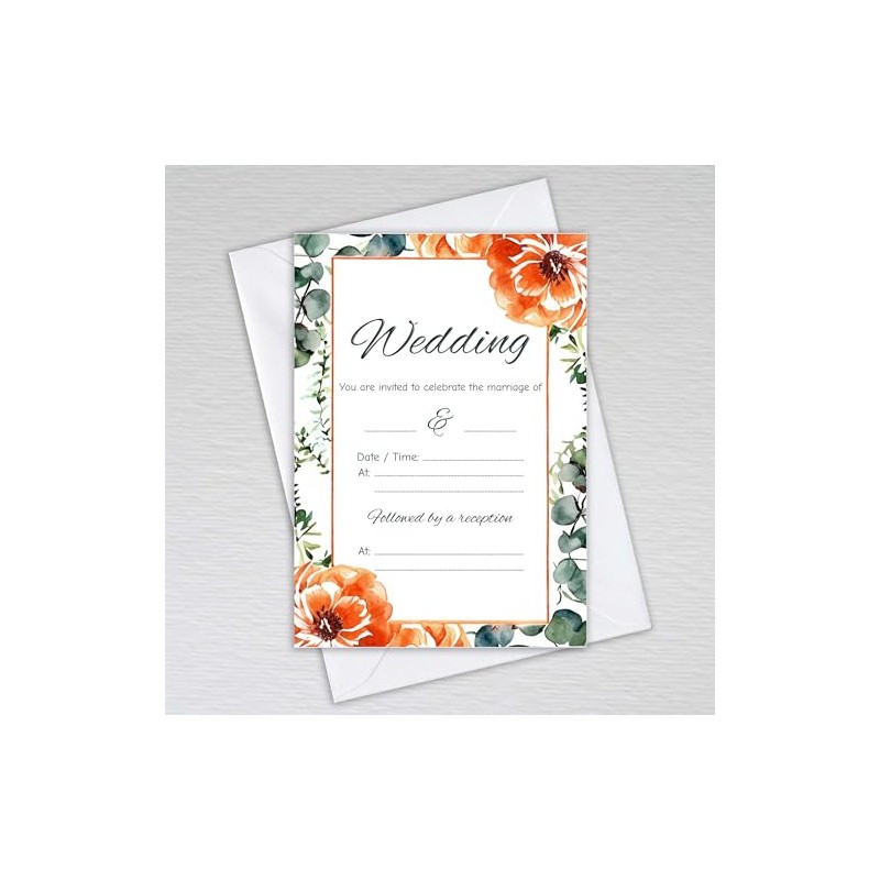 Pack of Wedding Invitations with Envelopes: Burnt Orange Floral Wedding
