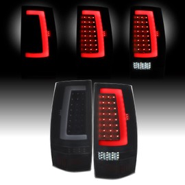 AKKON - Fit 2007-2014 Chevy Suburban Tahoe GMC Yukon XL Full LED C-Tube DRL Running Signal Black Smoked Tail Lights Pair