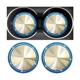 FALVFUN Bling Car Cup Holder Coaster, 2PCS Crystal Rhinestone CD Pattern Anti Slip Vehicle Insert Cup Pads, Shockproof Auto Interior Decorative Accessories, Universal for SUV RV Truck (Blue)
