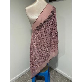 wowfabric4less123 Rose Pink  Embroidered Beaded Chiffon Scarf Shawl  68x22 Wide