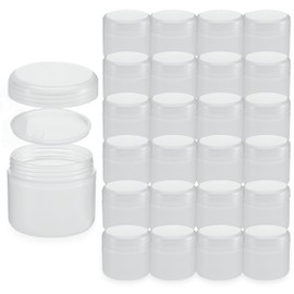 Beaute Galleria 24 Pack White Translucent Cosmetic Plastic Jars with Lids and Sealing Discs, Small Travel Size Empty Makeup Sample Containers, for DIY Lip Balm, Face Cream, Body Lotion (1oz/ 30ml)