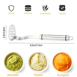304 Stainless Steel Potato Masher, Smoothly Polished, Ideal for Mashing Potatoes, Sweet Potatoes, Vegetables, Fruits, and Meats - Dishwasher Safe