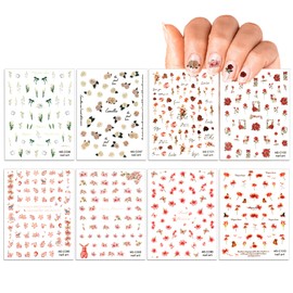 Flower Nail Stickers for Nail Art Stickers 8 Sheets 3D Self-Adhesive Nail Decals Spring Summer Floral Nail Art Design Nail Supplies Nails Accessories for Women Girls Nails Manicure DIY Decoration