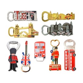 Best Mix of Famous UK Britain London Icons Fridge Magnet Bottle Openers - Set of 9