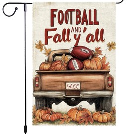 Welcome Thanksgiving Fall Garden Flags 12x18 Inch Double Sided Outside Decorations, Autumn FOOTBALL Y'all Truck with Maple Leaf Small Yard Flags, Harvest Seasonal Villa Farmhouse Holiday Outdoor Decor