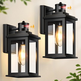 VIANIS 2 Packs Motion Sensor Outdoor Lights for House, Dusk to Dawn Front Porch Light, Black Gold Outdoor Light Fixture Sconce with Tempered Glass for House, Doorway, Entryway,Hardwired, Non-Solar