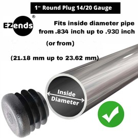 EZends 1 Inch Extra Durable Round Tubing End Cap (1-Inch Outer Dimension of Tube), 14/20 Guage 8 Packs, Durable Black Plastic LDPE, Chair Glides (8, 14-20 Gauge)