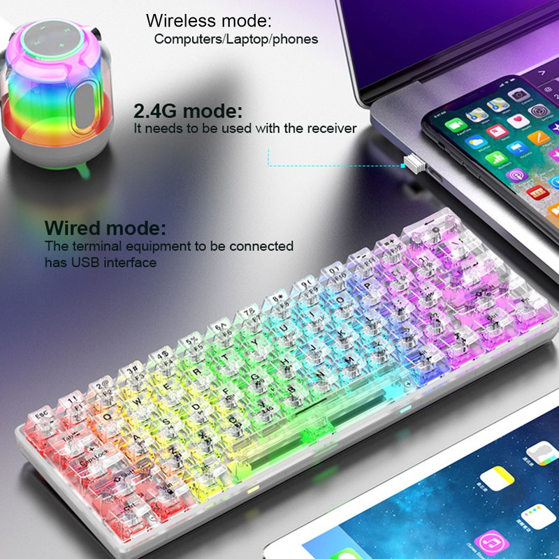 Mechanical Keyboard Bluetooth 2.4G Wireless Wired Hot Swappable White Switch