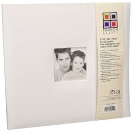 MCS 8025-19 MBI by Fashion Fabric 12-Inch by 12-Inch Page Top Load Scrapbook with Photo Opening, White, 13.2 X 12.5 Overall