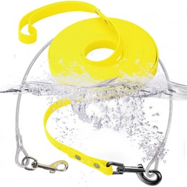 Waterproof Recall Lead for Dogs, with Chew Proof Tie-Out Leads, Waterproof Training Lead for Dogs (Yellow, 15 m)