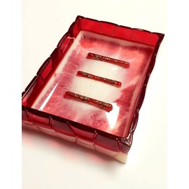 AlenkaD. Clear Resin Soap Dish, Red Hand Designed Bathroom Accessory,