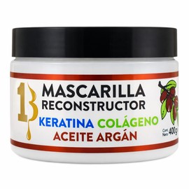 Mascarilla para Cabello Capilar, Reparadora, Reconstructora, con Keratina, Colageno, Aceite de Argan, Cabello Suave Brillo, Anti Frizz, 400gr