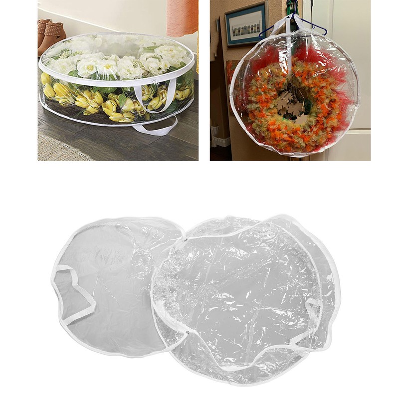 Wreath Storage Bag 60x20cm Thick PVC Reinforced Handle Double Zippers