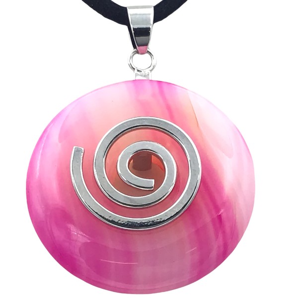 Steinfixx® - Premium Necklace with Pink Agate Gemstone Donut Diameter 30 mm | Healing Stone | Gemstone | Chakra Stone, Crystal Gemstone Crystal gemstone pink agate, Agate