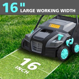 XSSIVE 16-Inch 15-Amp 2-in-1 Electric Dethatcher and Lawn Scarifier with 14.5-Gallon Collection Bag, 5-Position Depth Adjustment, Lawn Care Machine for Thatch Removal and Grass Revitalization - XSS16D
