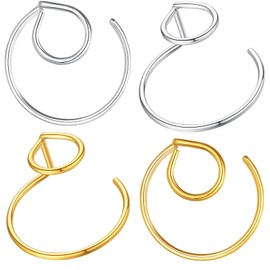 Fiklon 5Pairs No Back Earrings Small Geometric Stud Earrings for Women, Stainless Steel Gold Front Back Ear Jackets Earrings Minimalist Jewelry (2Pairs_Silver+Gold)