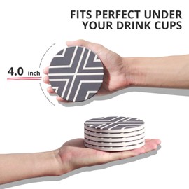 LIFVER Coasters for Drinks, Absorbent Coaster Set of 6 with Cork Base, Ceramic Drink Coasters for Cold Drinks Wine Glasses Cups Mugs, White-line