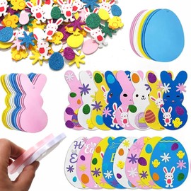 HERZWILD Easter Foam Craft Kit Easter Foam Egg Craft Spring Craft Kit Easter Foam Stickers Set Easter Decorations for Easter Party Favor Easter Crafts Supplies (Colorful Bunny+Eggs)