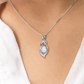 Kuschelkatze Birthstone Necklace for Women, Gemstone Necklace for Girlfriend, Mom Birthday Gifts for Women, Gifts for Wife Anniversary, Christmas Gifts (Created Opal)