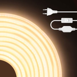 HEGEHE 230 V COB Neon LED Strip with Switch, IP65 Waterproof, Super Bright, High Density, 288 LEDs/m Flex LED Strip Light for Indoor, Outdoor, Festival, DIY Decoration (Natural White, 4 m)