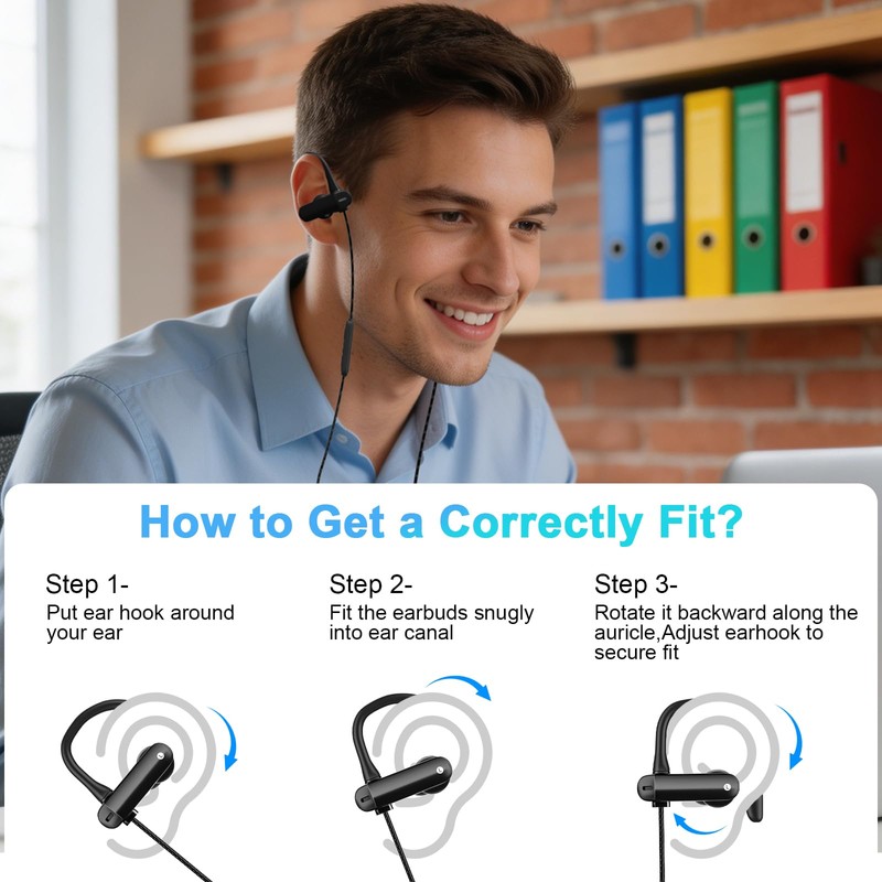 AIAUXAI Wired Over Ear Earbuds with Ear Hooks Mic for